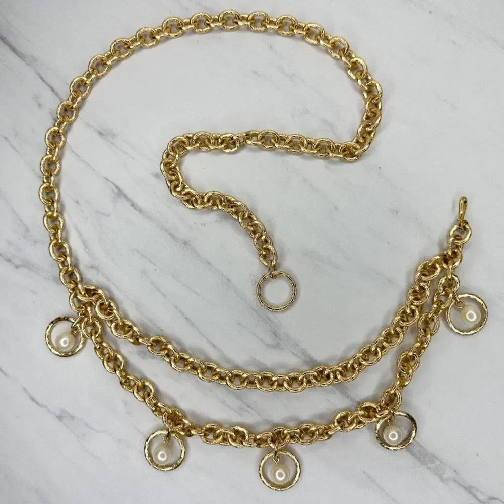 Draped Faux Pearl Gold Chain Belt Small/Medium (S/M) ✨